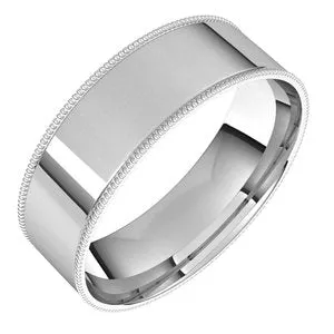 14K White 6 mm Milgrain Flat Comfort Fit Band Size 8