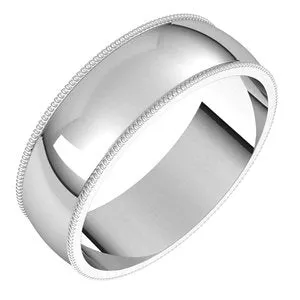 14K White 6 mm Milgrain Half Round Light Band Size 9