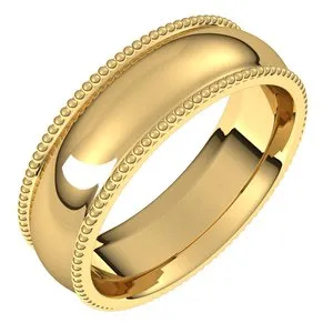 14K Yellow 6 mm Beaded Comfort-Fit Band Size 9.5