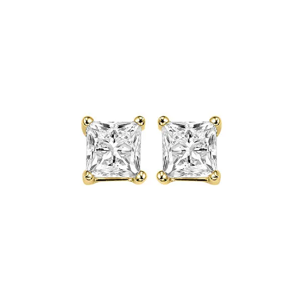 14KT Yellow Gold & Diamond Pricess Cut Stud Earrings  - 1/4 ctw