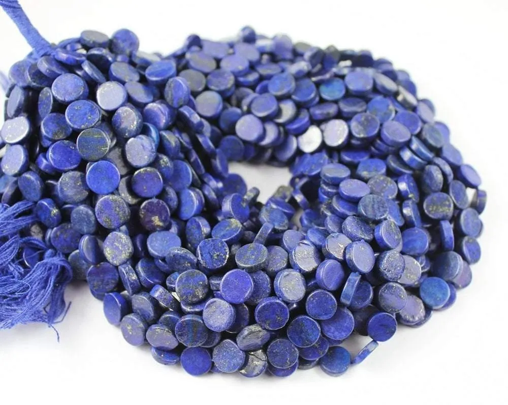 5 Strands Natural Blue Lapis Lazuli Smooth Loose Spacer Coin Beads 13" 8mm 9mm