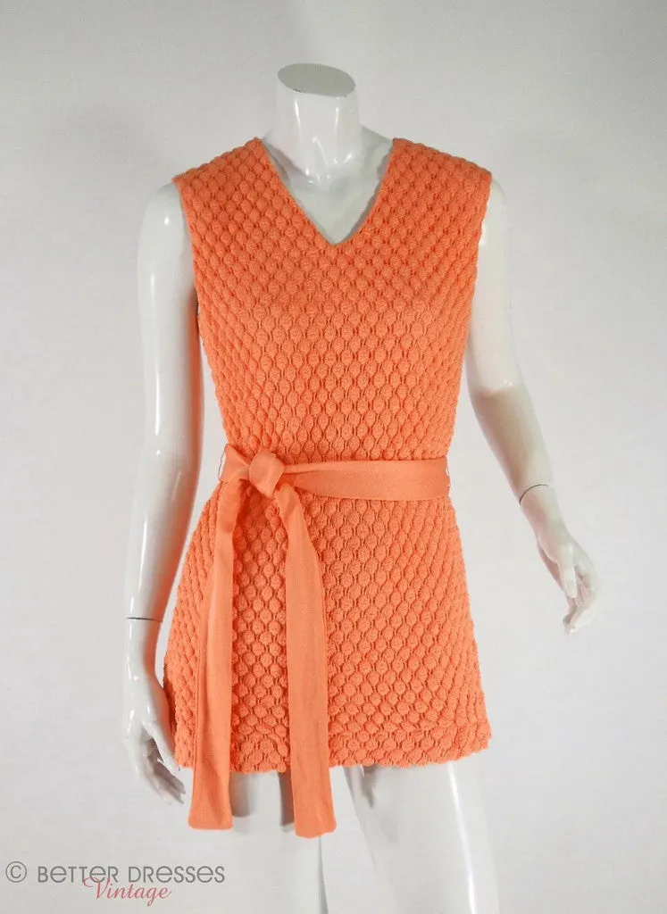 60s Peach Belted Mini Dress