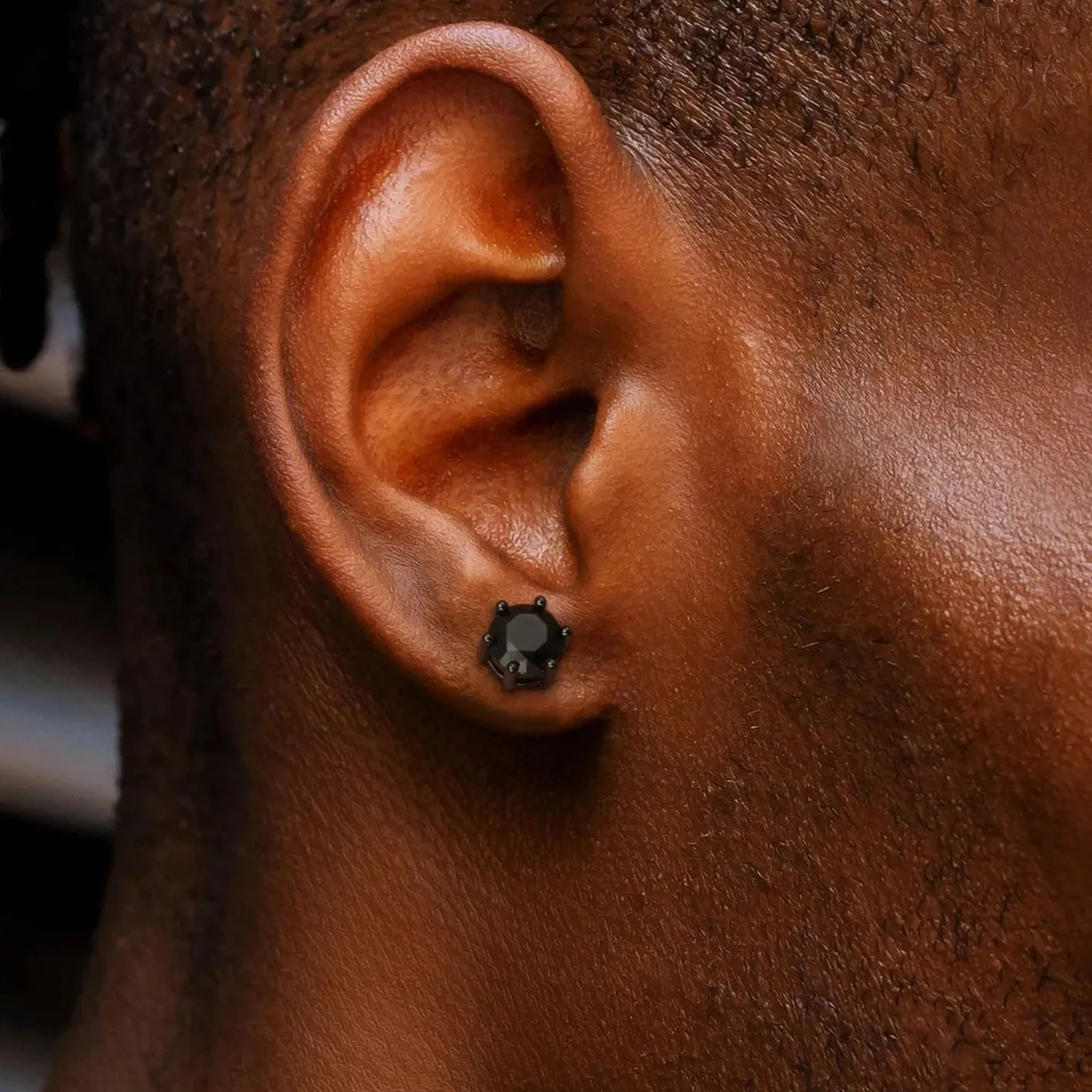 6mm Black Diamond Round Stud Earrings in 925 Sterling Silver