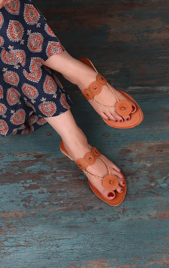 A Floral Connection Flats In Tan Hue
