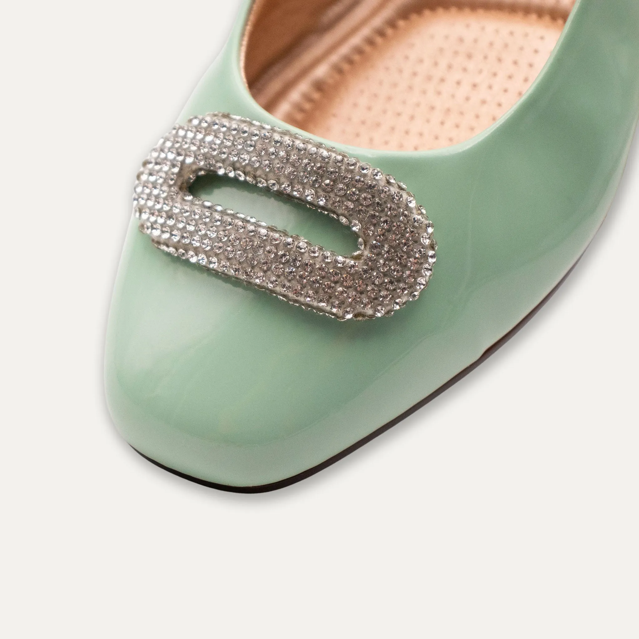Adel Crystal Buckle Matcha Ballet Flats