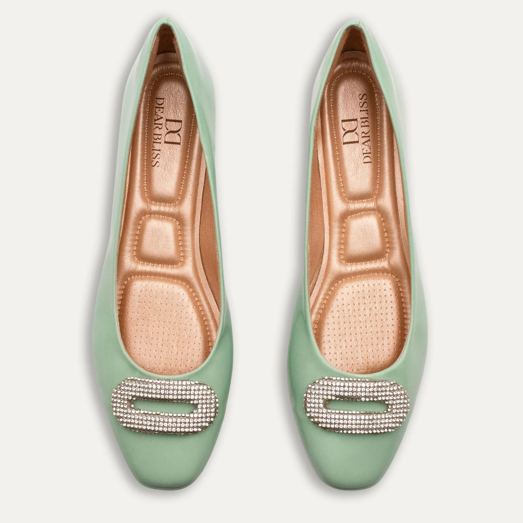 Adel Crystal Buckle Matcha Ballet Flats