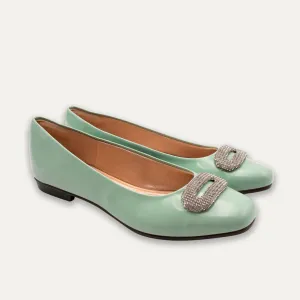 Adel Crystal Buckle Matcha Ballet Flats