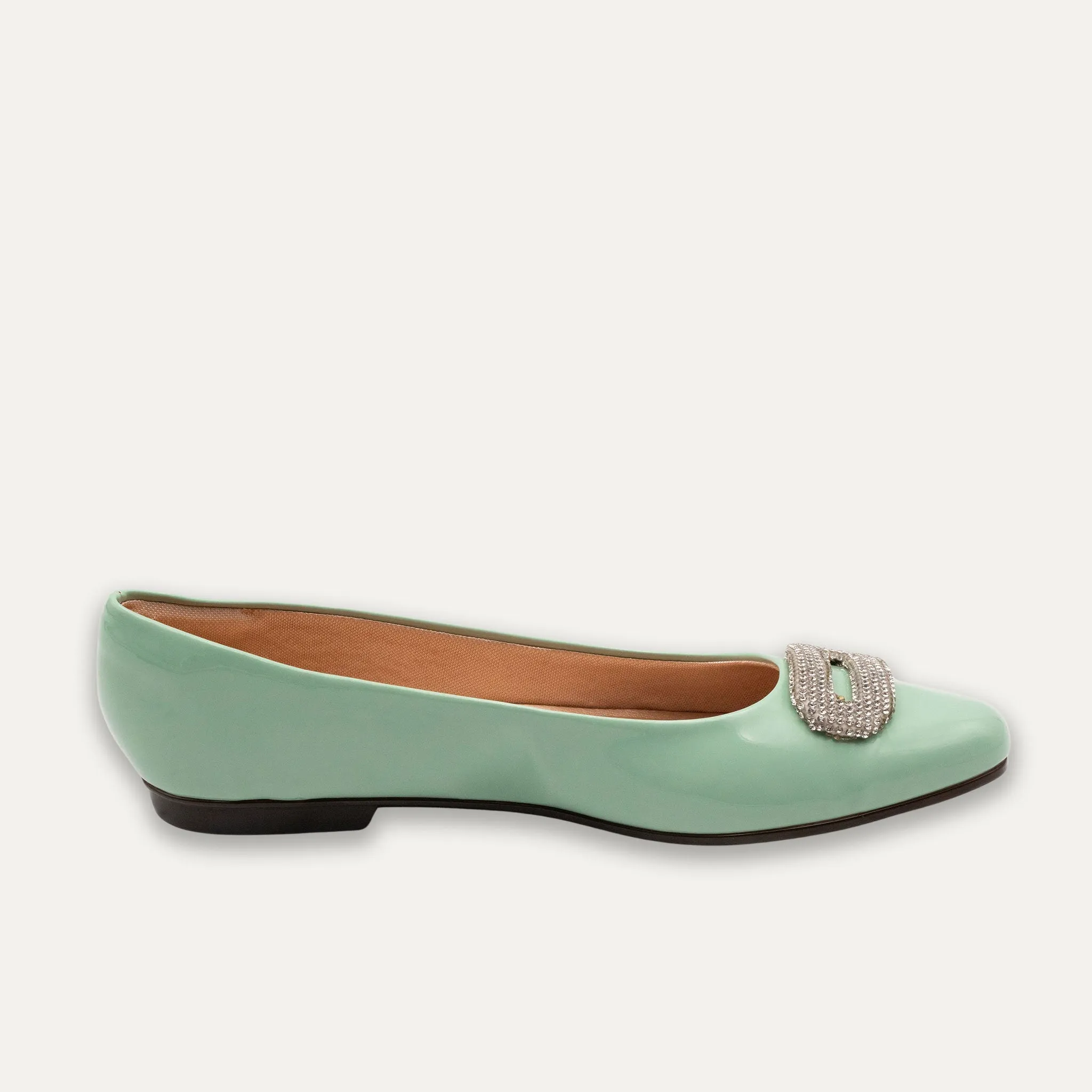 Adel Crystal Buckle Matcha Ballet Flats