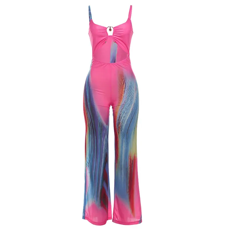 Aira Spaghetti Strap Cutout Ruched Wide-Leg Jumpsuit