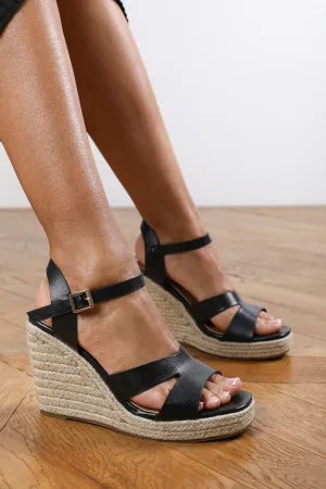 Alexandria Black Faux Leather Two Part Flatform Sandal