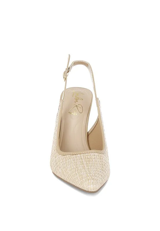 Alzbeta Raffia Pointy Toe Slingback Pumps