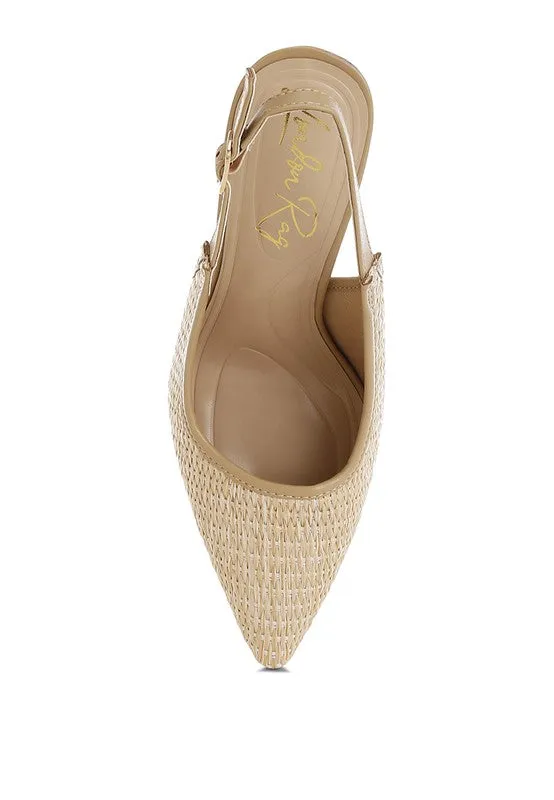 Alzbeta Raffia Pointy Toe Slingback Pumps