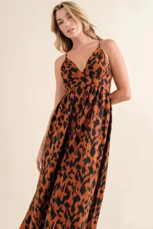 And The Why Leopard Print Plunge Maxi Dress