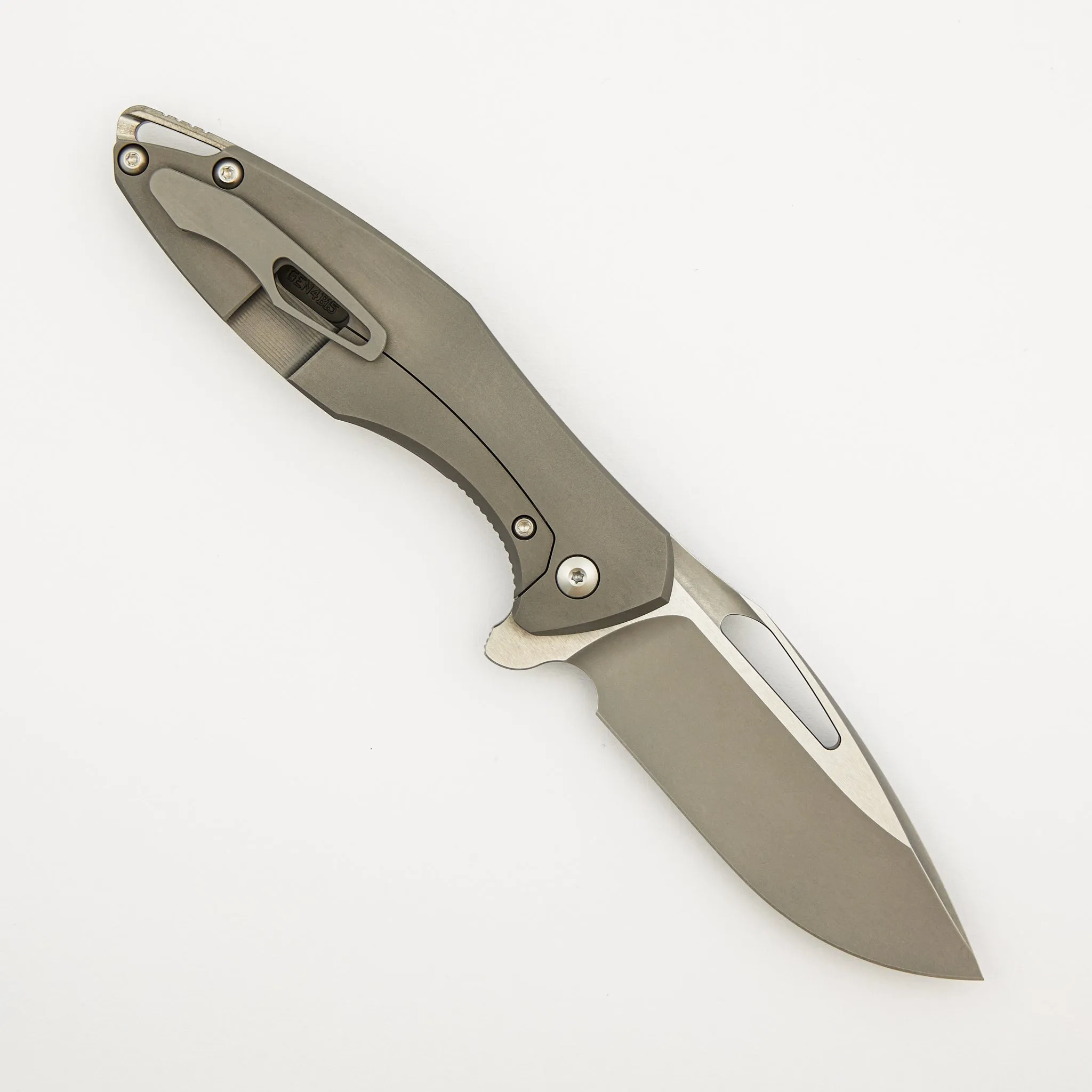 Arius - Smooth Titanium Handle - Silver Hardware - Burnished W/ Polished Flats M390 Blade