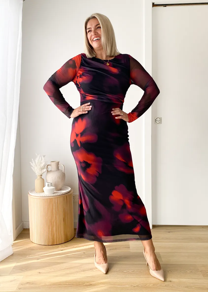 Ashville Mesh Maxi Dress - Black Watercolour