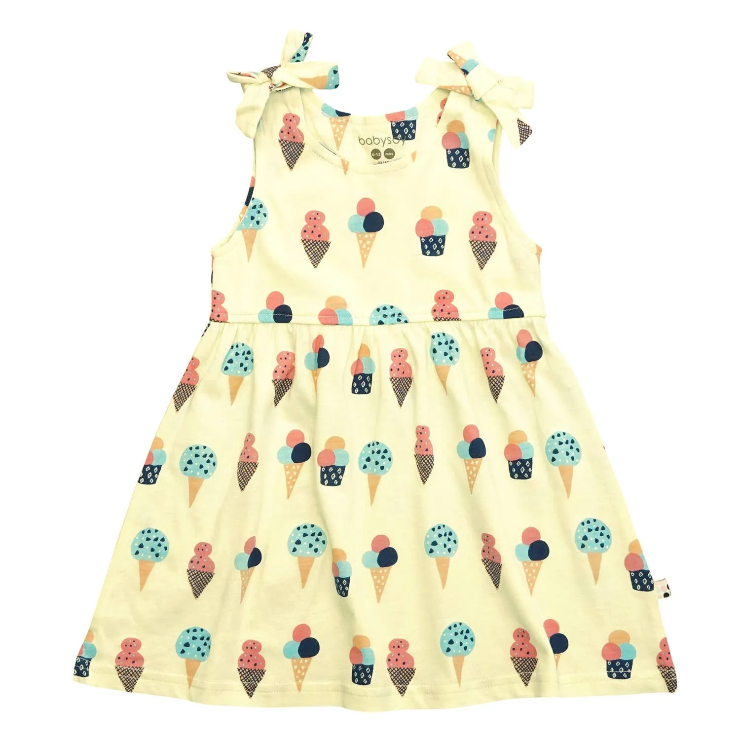 babysoy Inc - Pattern Bow Knot Shoulder Tank Dress- Ice Cream
