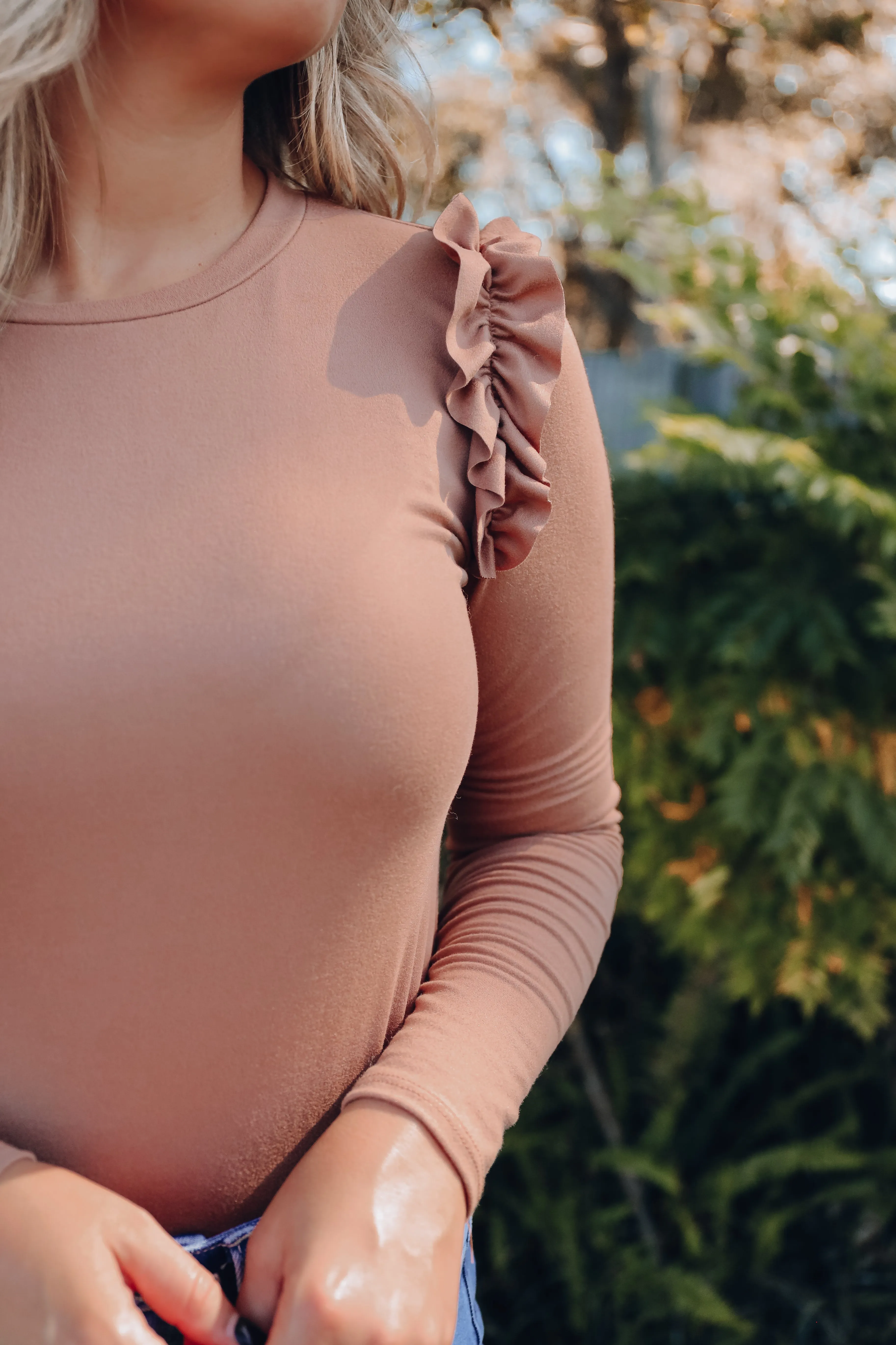 Bayleigh Ruffle Sleeve Top - Taupe