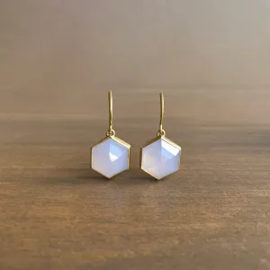 Bezel Set Lilac Chalcedony Hexagon Drop Earrings