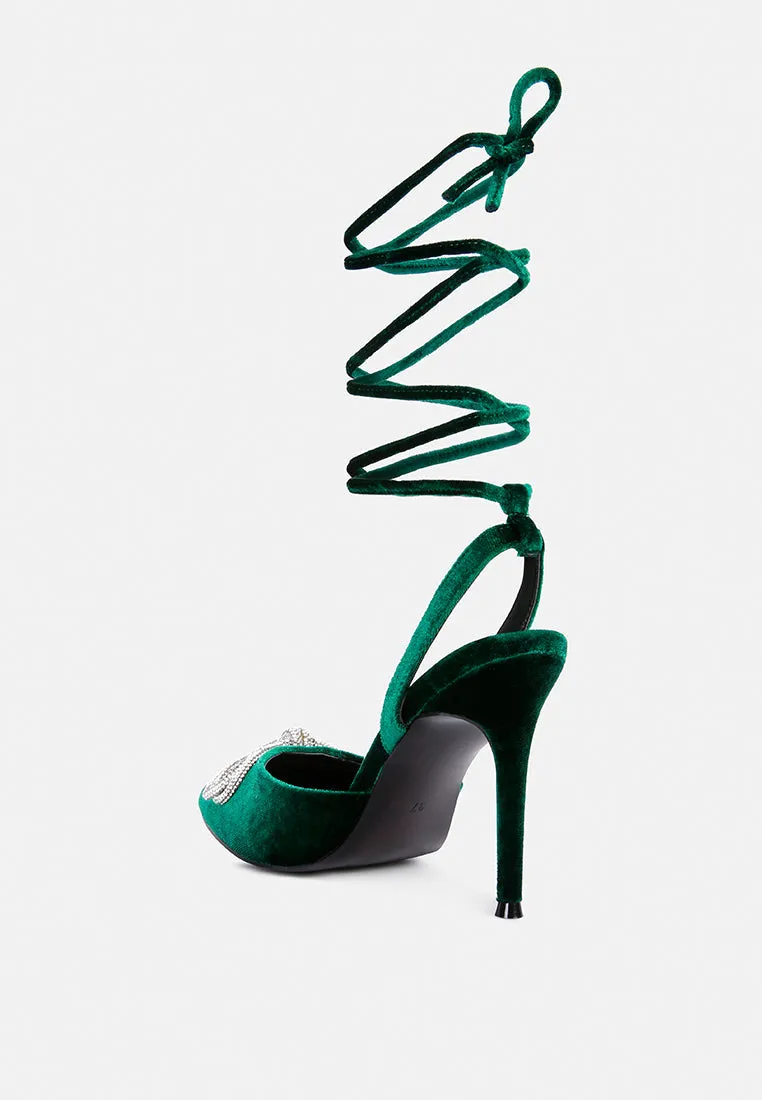 Big Treat Rhinestone Embellished Lace Up Sandals By Ruw
