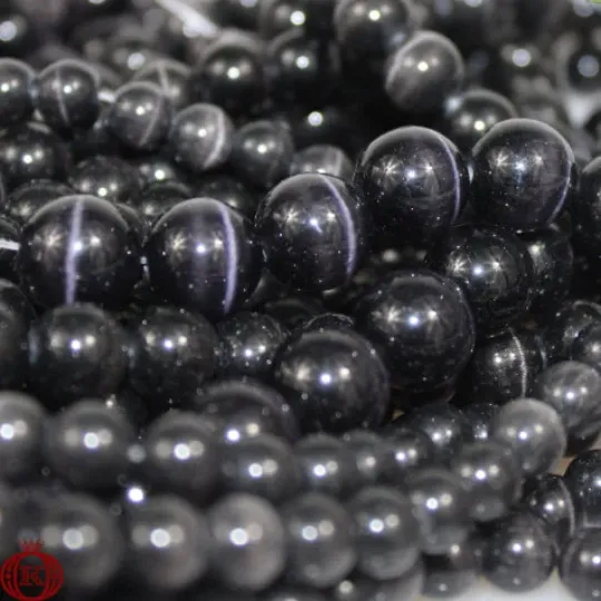 Black Cats Eye Beads Smooth Round