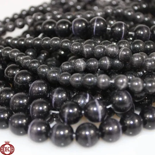 Black Cats Eye Beads Smooth Round