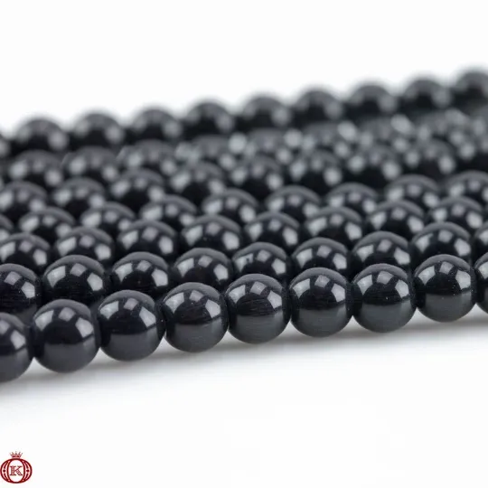 Black Cats Eye Beads Smooth Round