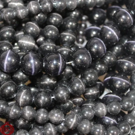 Black Cats Eye Beads Smooth Round