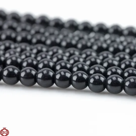 Black Cats Eye Beads Smooth Round