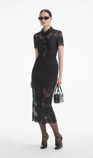 BLACK LACE DIAMANTE MIDI DRESS