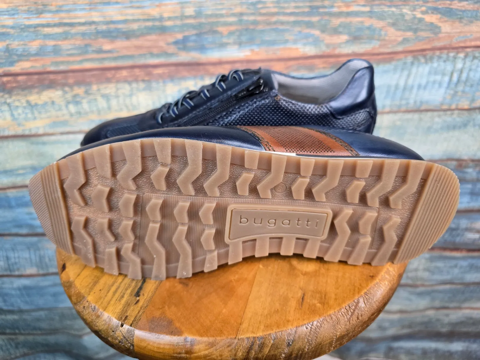 Bugatti Summer Navy Leather Sneaker with side Zip