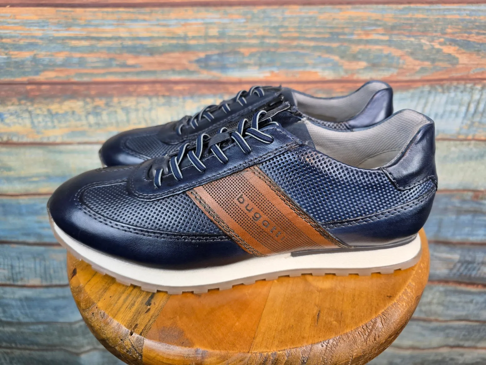 Bugatti Summer Navy Leather Sneaker with side Zip