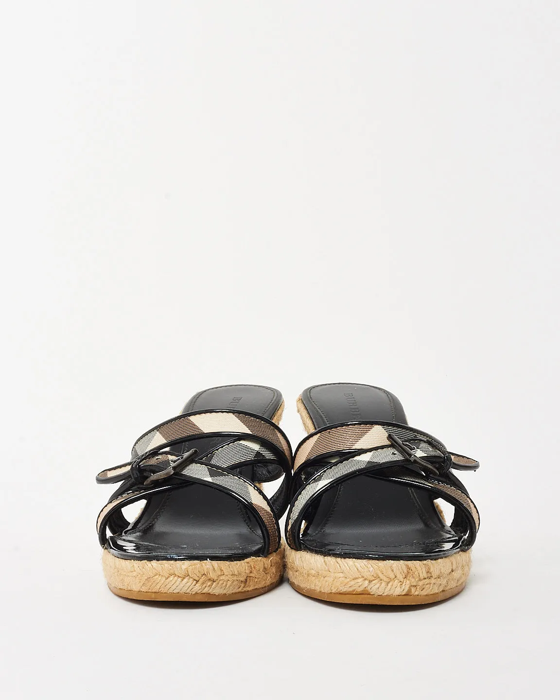 Burberry Beige/Black Nova Check Canvas Espadrille Wedges - 40
