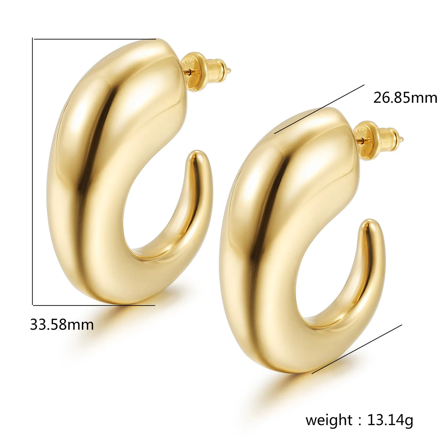 C-shaped smooth earrings-SCE488STGC