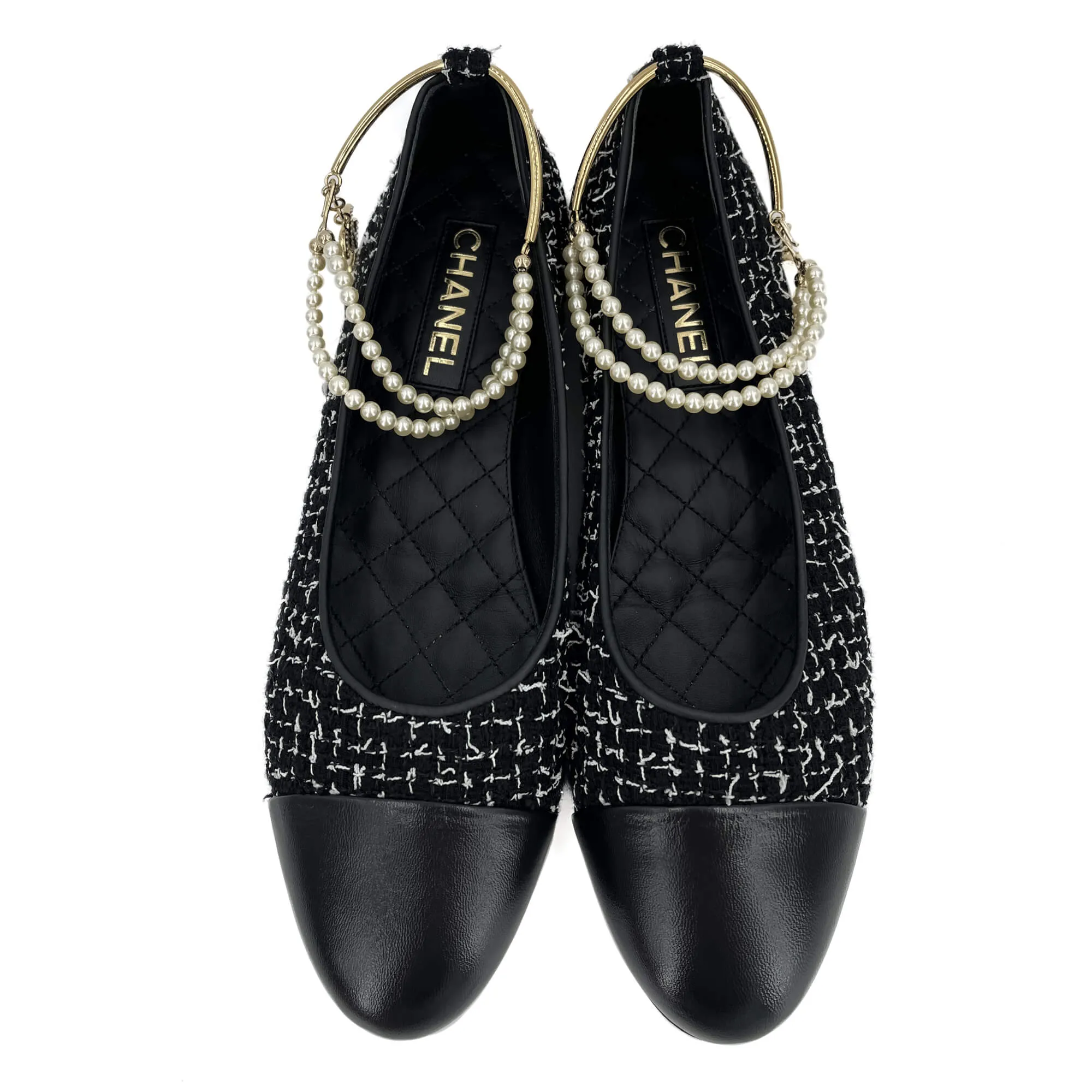 Cap-Toe Ballet Flap Tweed Shoes Black & White