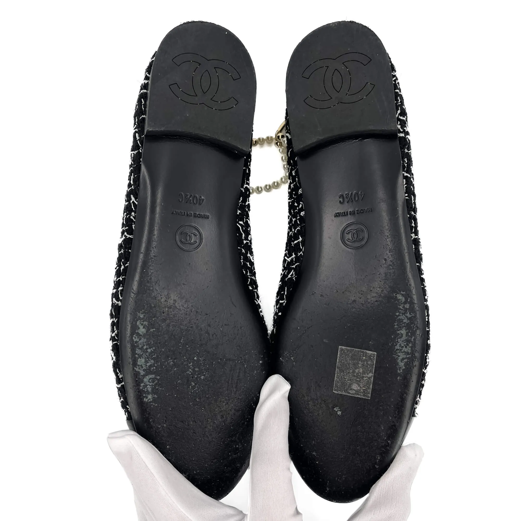 Cap-Toe Ballet Flap Tweed Shoes Black & White
