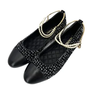 Cap-Toe Ballet Flap Tweed Shoes Black & White