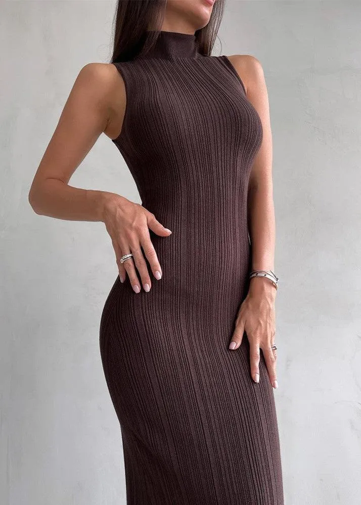 Caramel Ribbed Sleeveless Maxi Dress