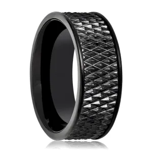 CASSIUS | Black Tungsten Ring, Parallelogram Pattern, Flat