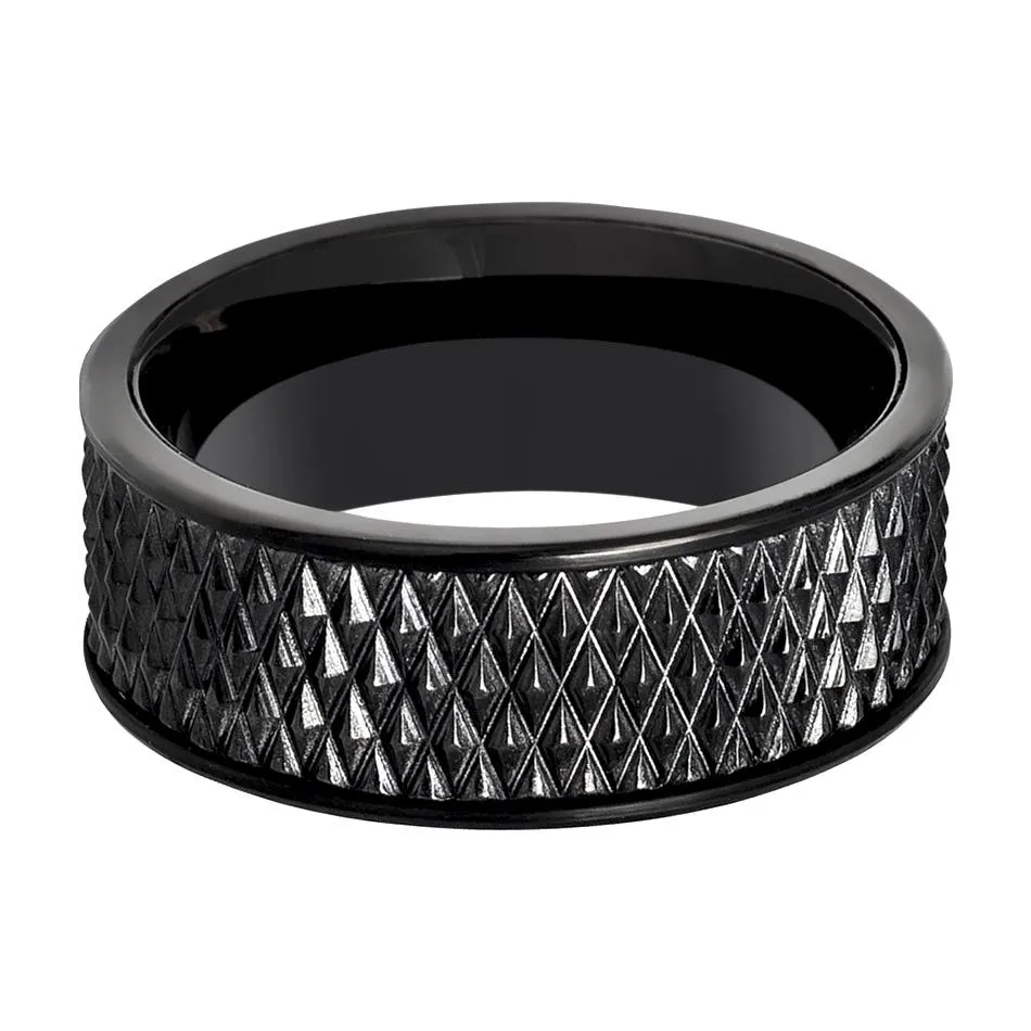 CASSIUS | Black Tungsten Ring, Parallelogram Pattern, Flat