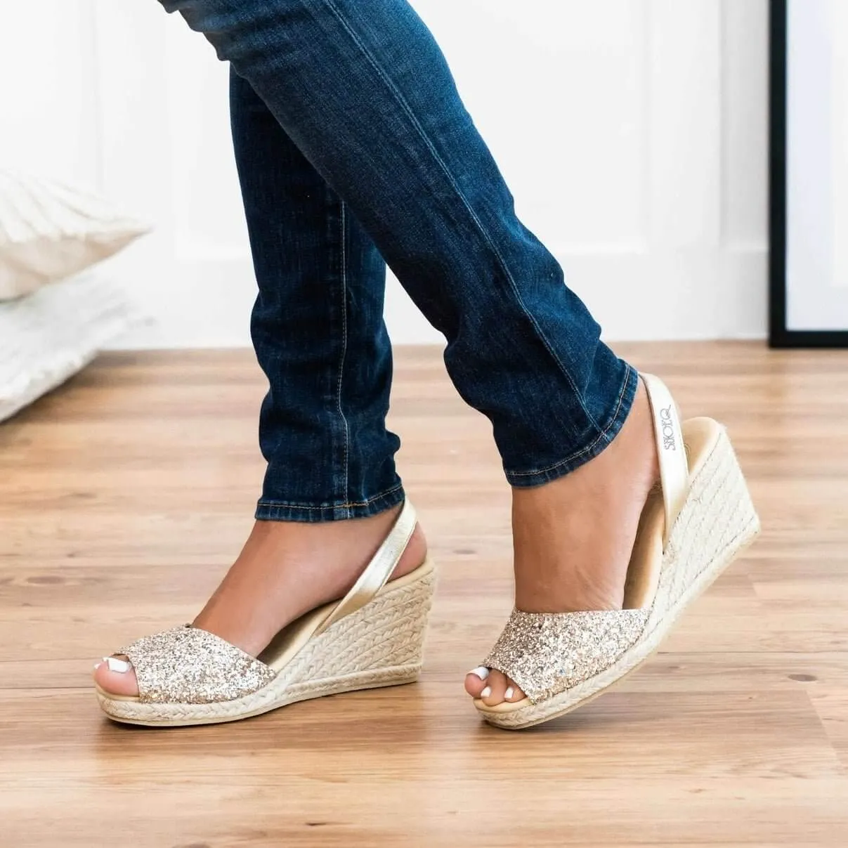 Classic Espadrille Wedge ('23 Edit) in Champagne Glitter