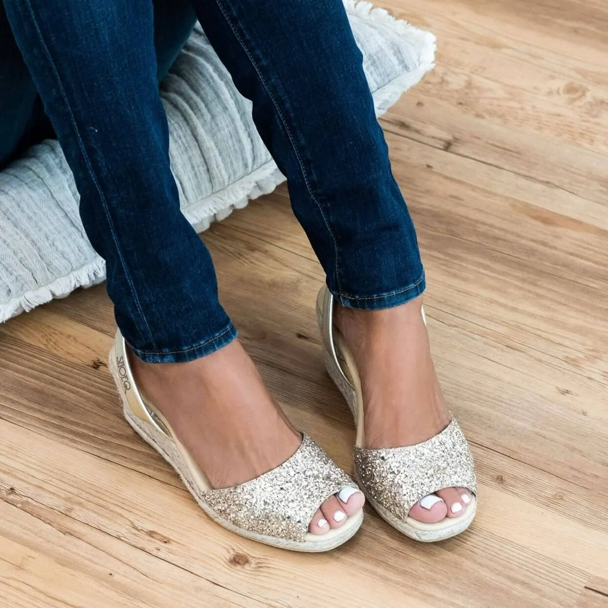 Classic Espadrille Wedge ('23 Edit) in Champagne Glitter