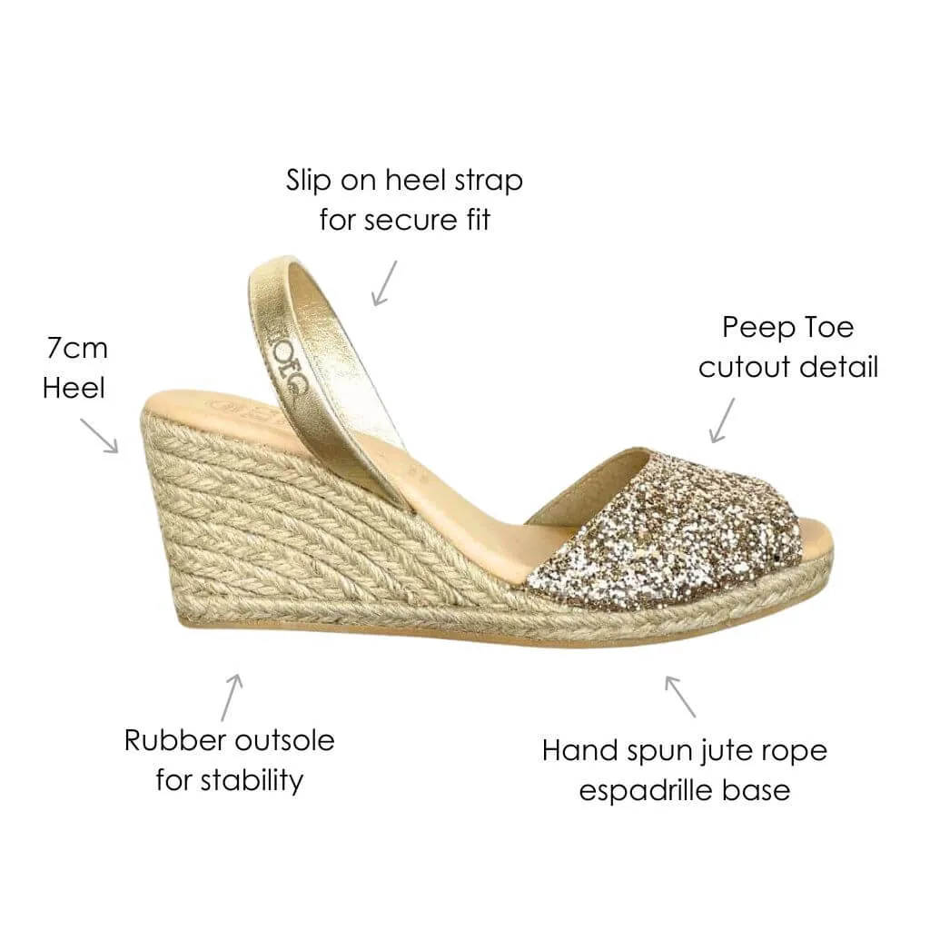 Classic Espadrille Wedge ('23 Edit) in Champagne Glitter