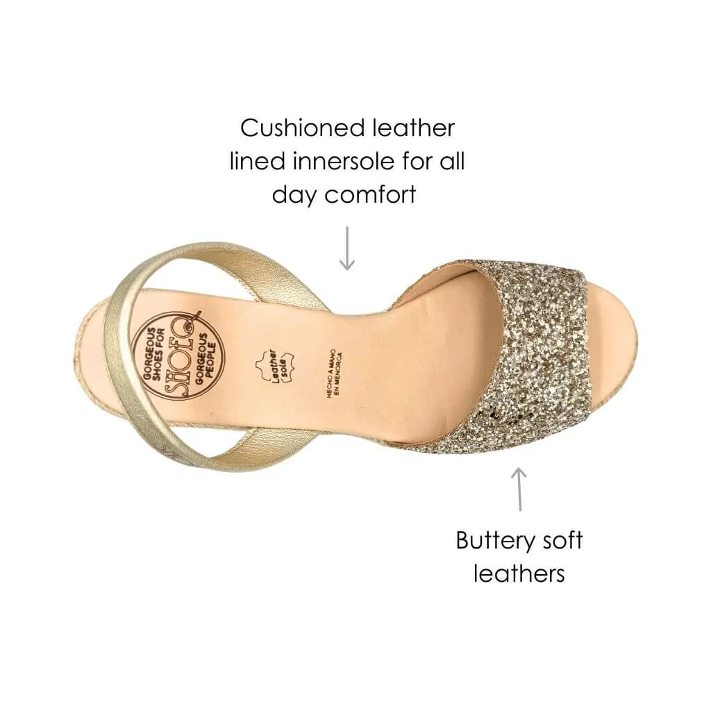 Classic Espadrille Wedge in Champagne Glitter