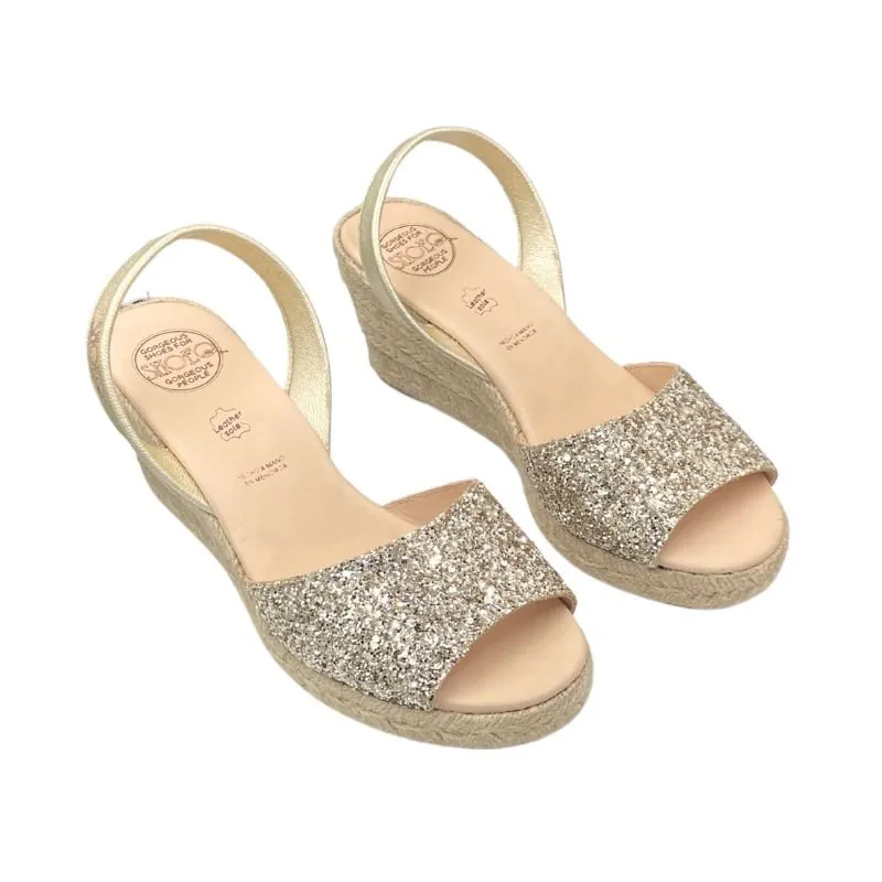 Classic Espadrille Wedge in Champagne Glitter
