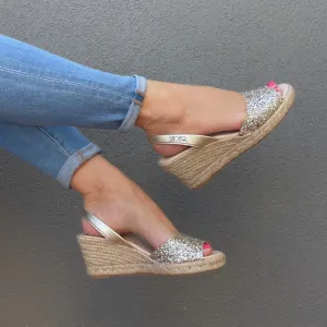 Classic Espadrille Wedge in Champagne Glitter