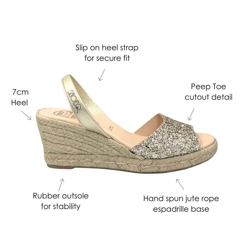 Classic Espadrille Wedge in Champagne Glitter