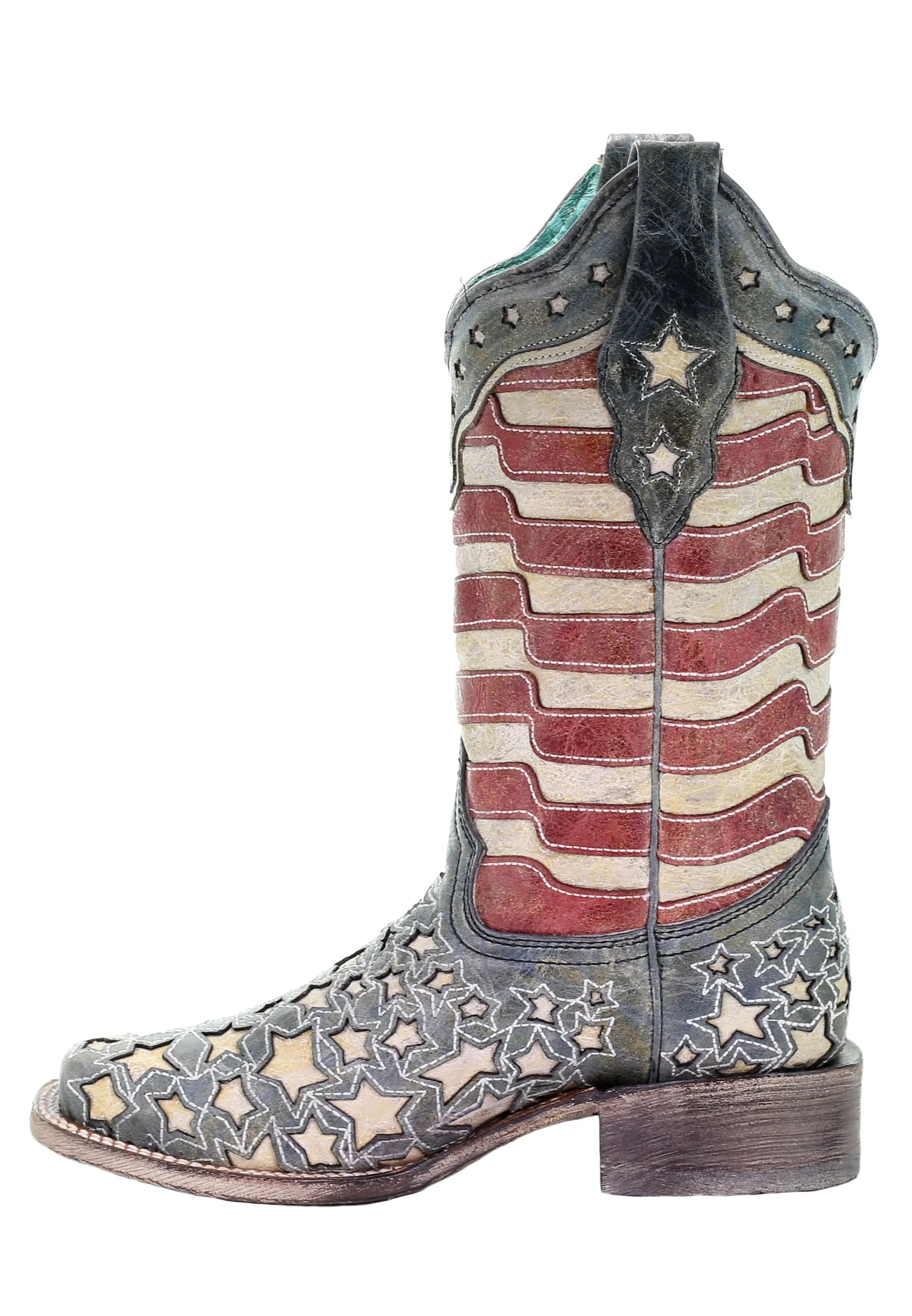 Corral Blue Jean Stripes and Stars Inlay Square Toe Boots