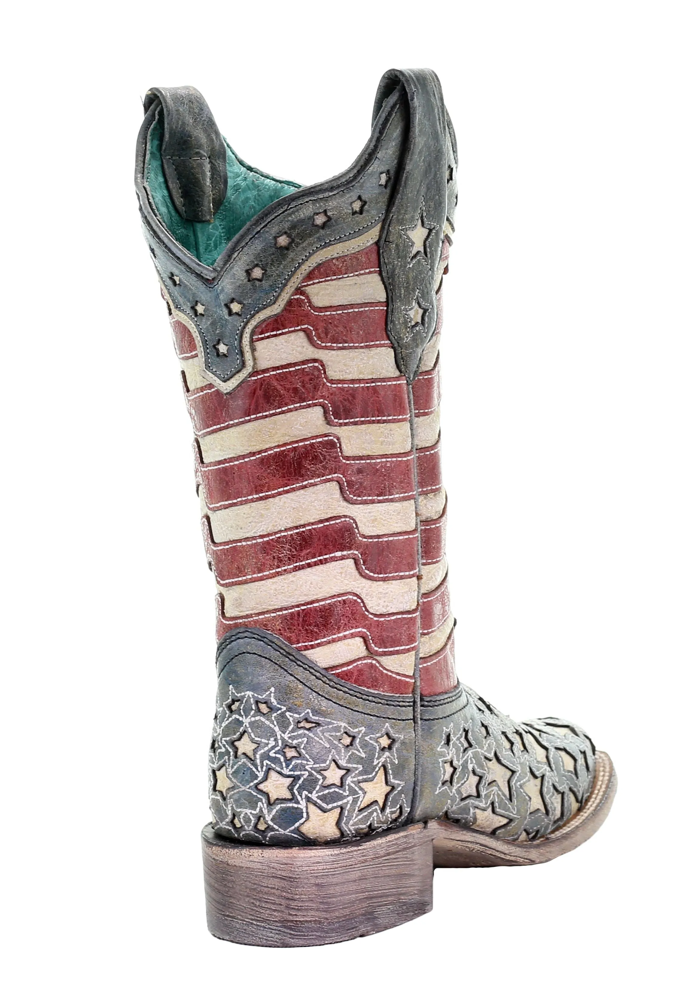 Corral Blue Jean Stripes and Stars Inlay Square Toe Boots
