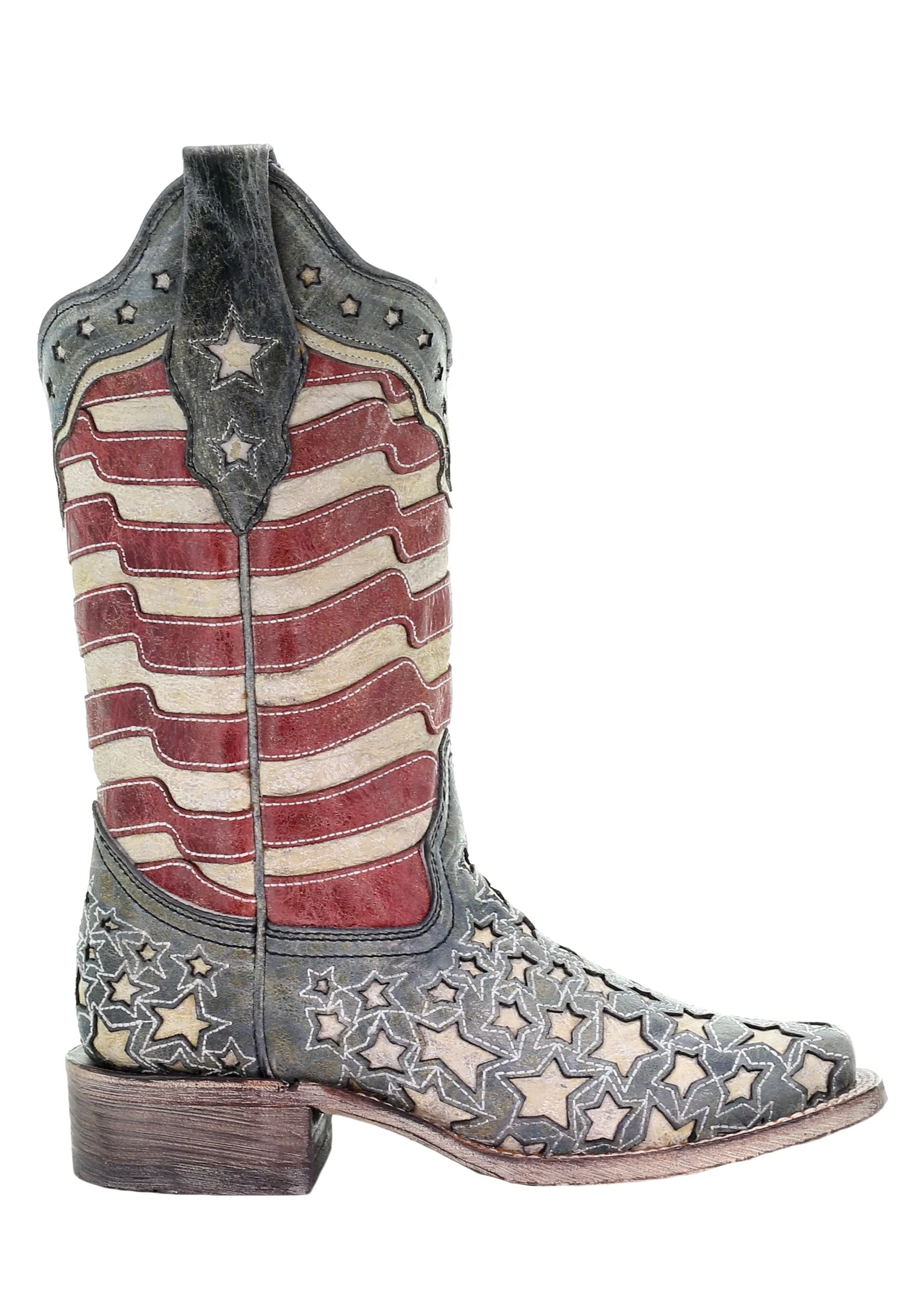 Corral Blue Jean Stripes and Stars Inlay Square Toe Boots