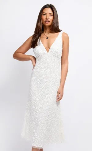 Cream Sequin Star Midaxi Dress